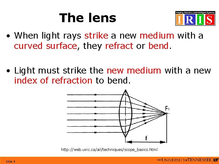 The lens • When light rays strike a new medium with a curved surface,