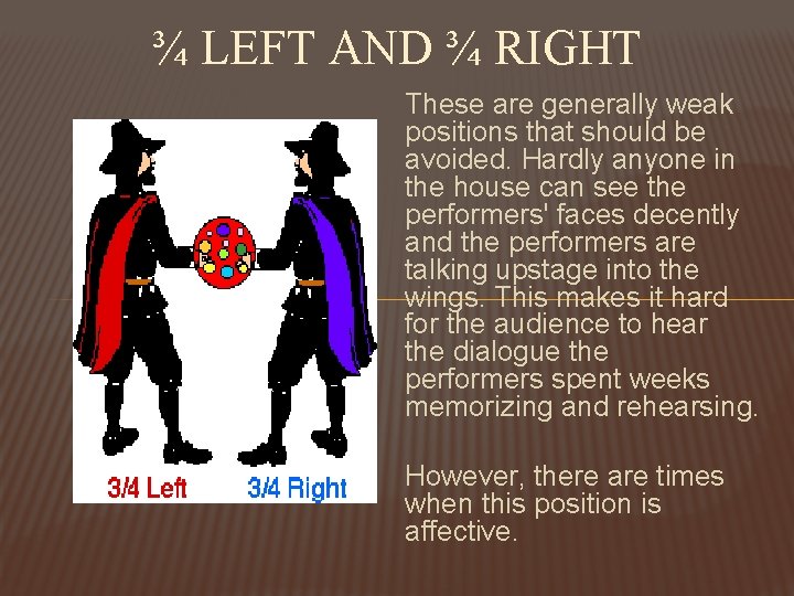 ¾ LEFT AND ¾ RIGHT These are generally weak positions that should be avoided.