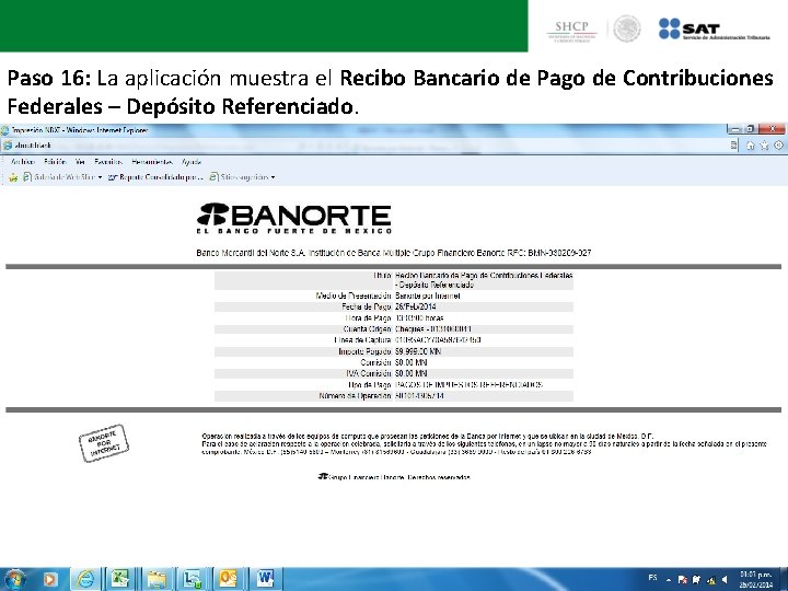 Paso 16: La aplicación muestra el Recibo Bancario de Pago de Contribuciones Federales –