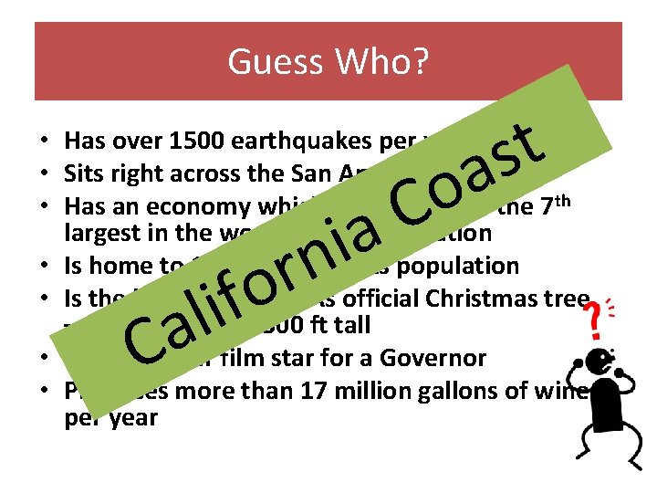 Guess Who? t s a • Has over 1500 earthquakes per year • Sits