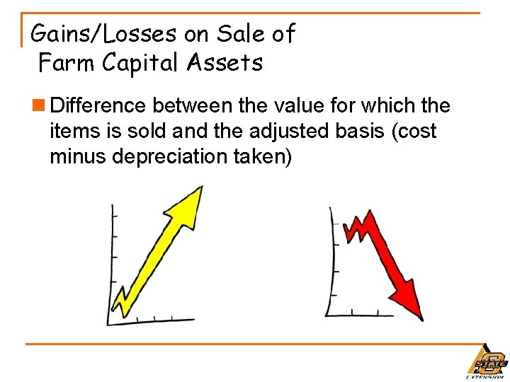 Gains/Losses on Sale of Farm Capital Assets n Difference between the value for which