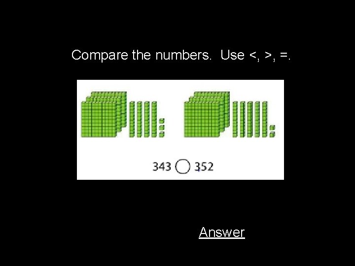 Compare the numbers. Use <, >, =. Answer 