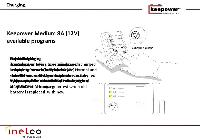 Charging. Keepower Medium 8 A [12 V] available programs Normal charging Supply Cold Boostcharging