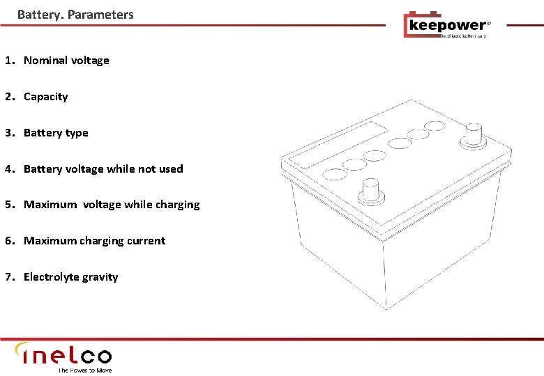 Battery. Parameters 1. Nominal voltage 2. Capacity 3. Battery type 4. Battery voltage while