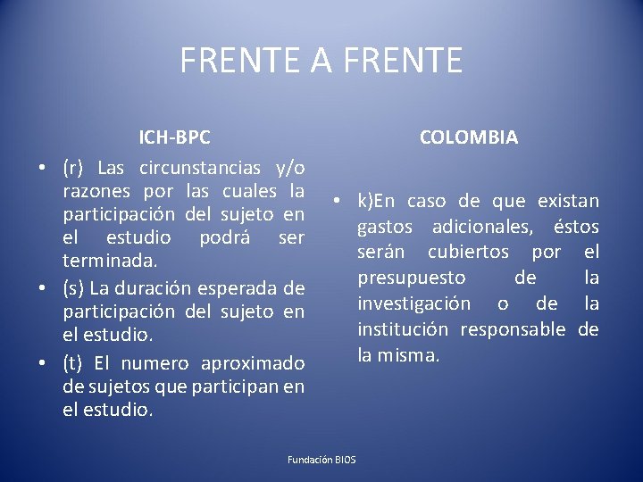 FRENTE A FRENTE ICH-BPC • (r) Las circunstancias y/o razones por las cuales la