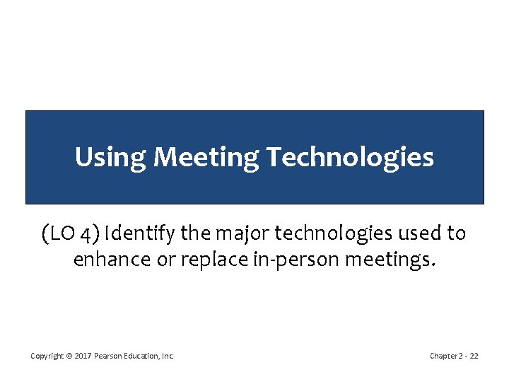 Using Meeting Technologies (LO 4) Identify the major technologies used to enhance or replace