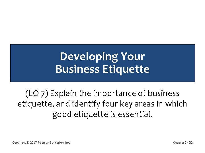 Developing Your Business Etiquette (LO 7) Explain the importance of business etiquette, and identify