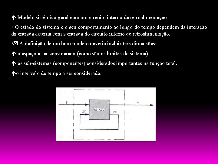  Modelo sistêmico geral com um circuito interno de retroalimentação • O estado do