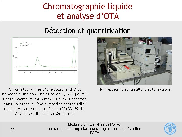 Chromatographie liquide et analyse d’OTA Détection et quantification Chromatogramme d’une solution d’OTA standard à