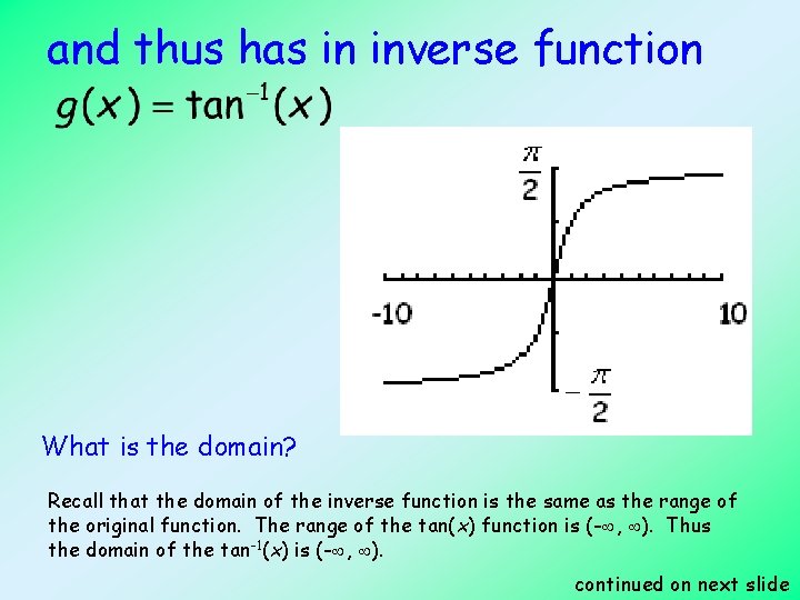 and thus has in inverse function What is the domain? Recall that the domain