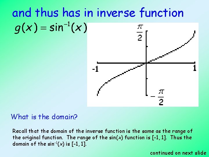 and thus has in inverse function What is the domain? Recall that the domain