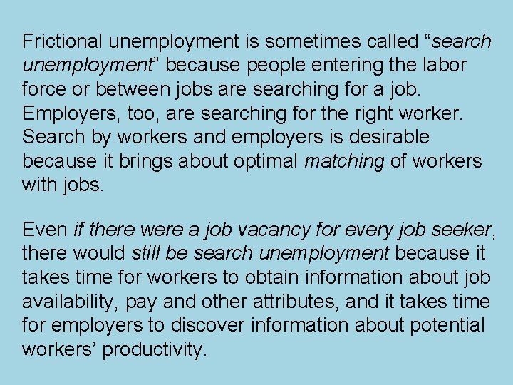 Frictional unemployment is sometimes called “search unemployment” because people entering the labor force or