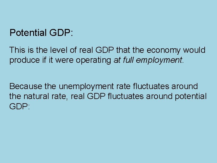 Potential GDP: This is the level of real GDP that the economy would produce