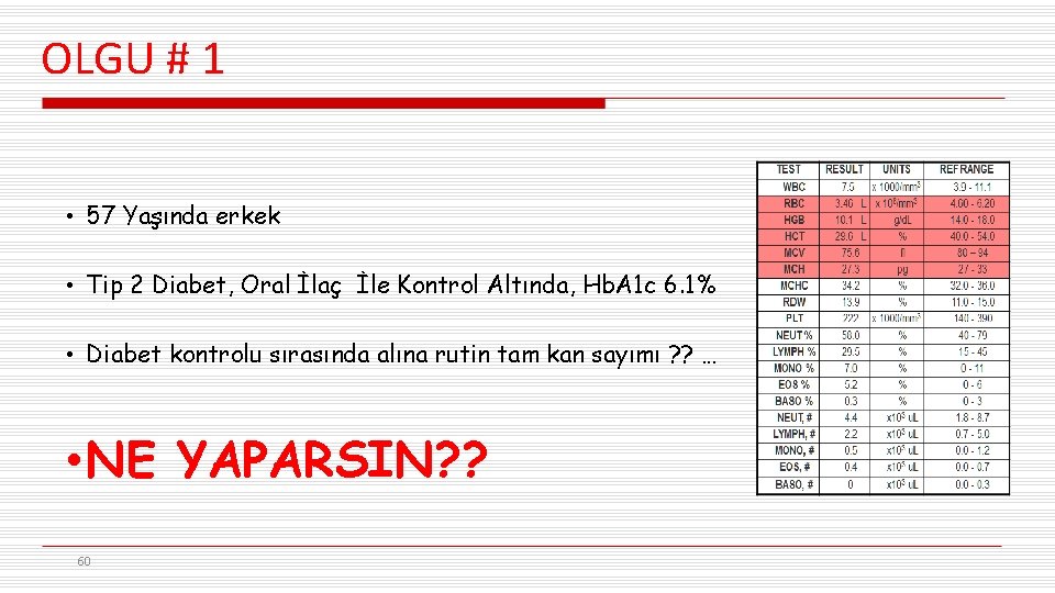 OLGU # 1 • 57 Yaşında erkek • Tip 2 Diabet, Oral İlaç İle