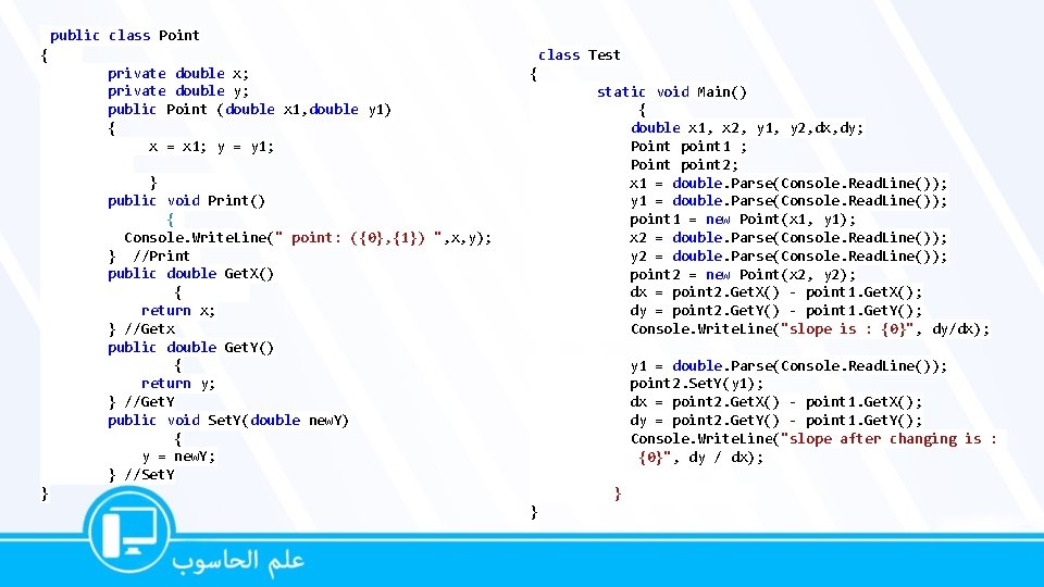 public class Point { class Test private double x; private double y; public Point