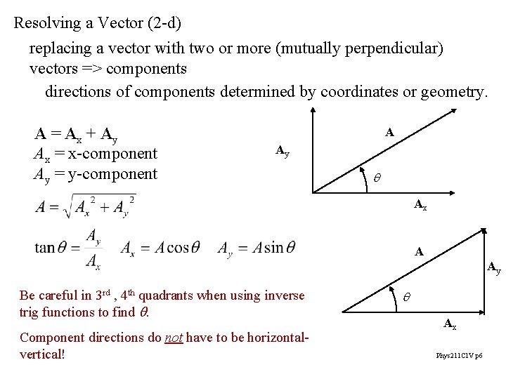 Resolving a Vector (2 -d) replacing a vector with two or more (mutually perpendicular)