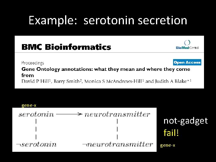 Example: serotonin secretion gene-x not-gadget fail! gene-x 