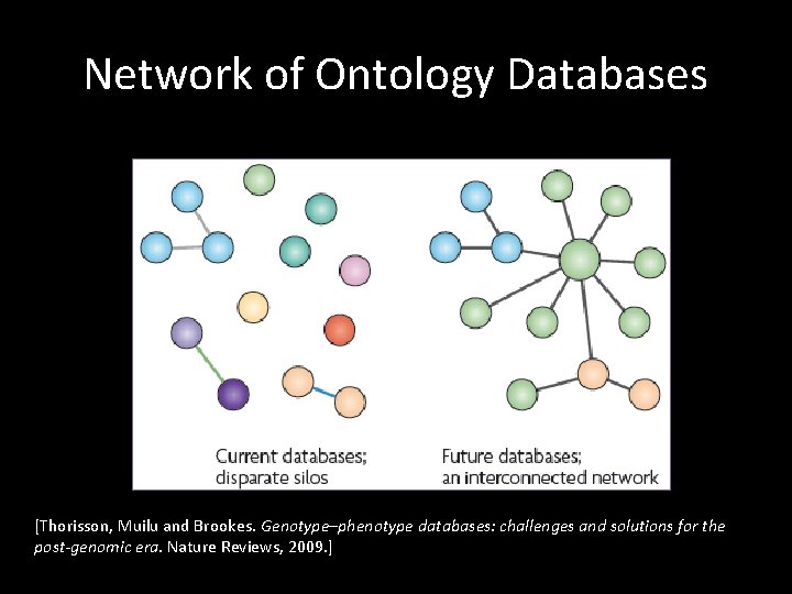 Network of Ontology Databases [Thorisson, Muilu and Brookes. Genotype–phenotype databases: challenges and solutions for