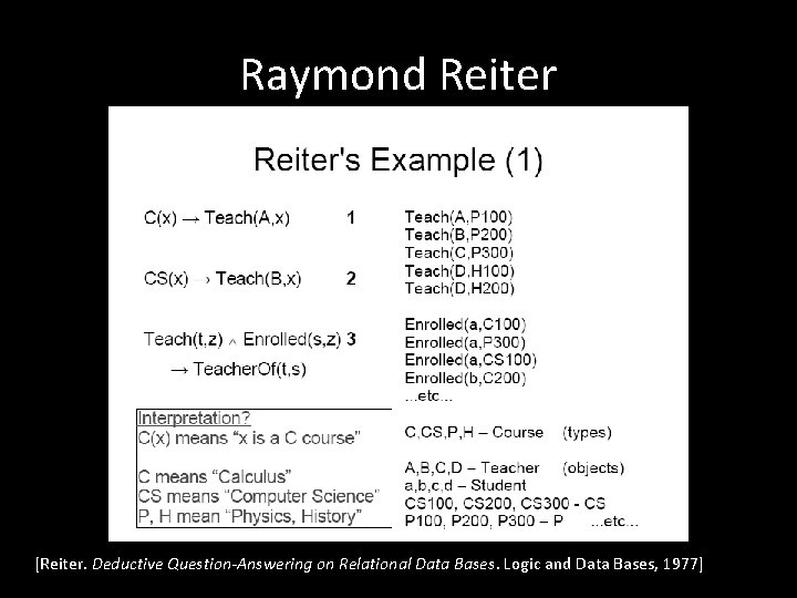 Raymond Reiter [Reiter. Deductive Question-Answering on Relational Data Bases. Logic and Data Bases, 1977]