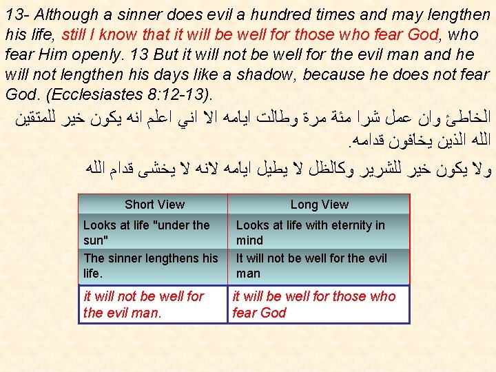13 - Although a sinner does evil a hundred times and may lengthen his