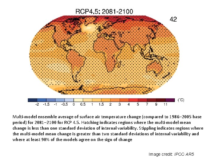 Multi-model ensemble average of surface air temperature change (compared to 1986– 2005 base period)