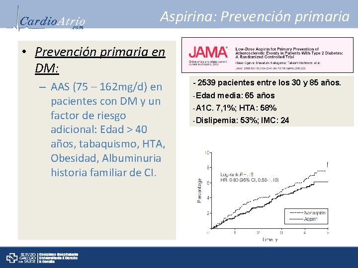 Aspirina: Prevención primaria • Prevención primaria en DM: – AAS (75 – 162 mg/d)
