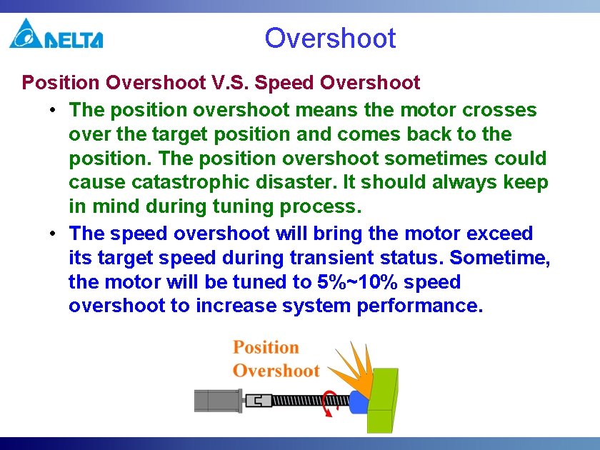 Overshoot Position Overshoot V. S. Speed Overshoot • The position overshoot means the motor Overshoot Position Overshoot V. S. Speed Overshoot • The position overshoot means the motor