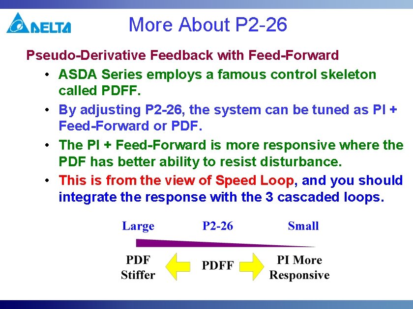 More About P 2 -26 Pseudo-Derivative Feedback with Feed-Forward • ASDA Series employs a More About P 2 -26 Pseudo-Derivative Feedback with Feed-Forward • ASDA Series employs a