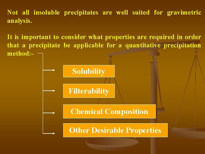 Not all insoluble precipitates are well suited for gravimetric analysis. It is important to