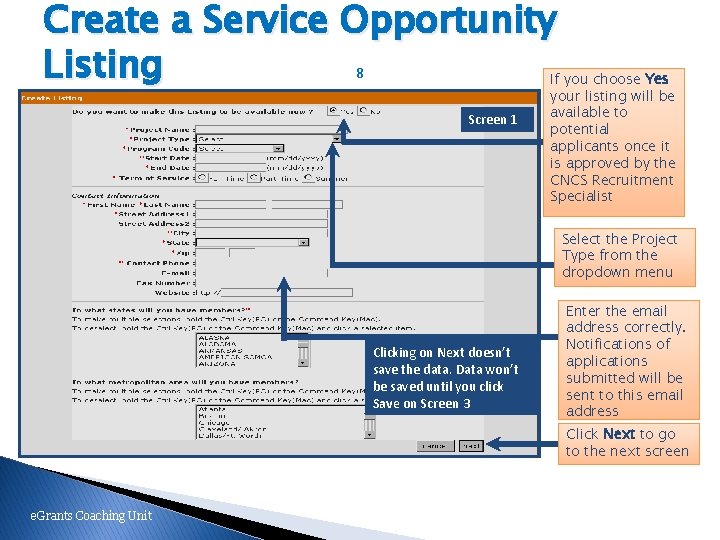 Create a Service Opportunity Listing 8 Screen 1 If you choose Yes your listing