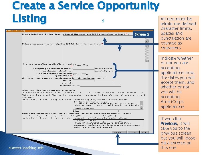 Create a Service Opportunity Listing 9 Screen 2 All text must be within the
