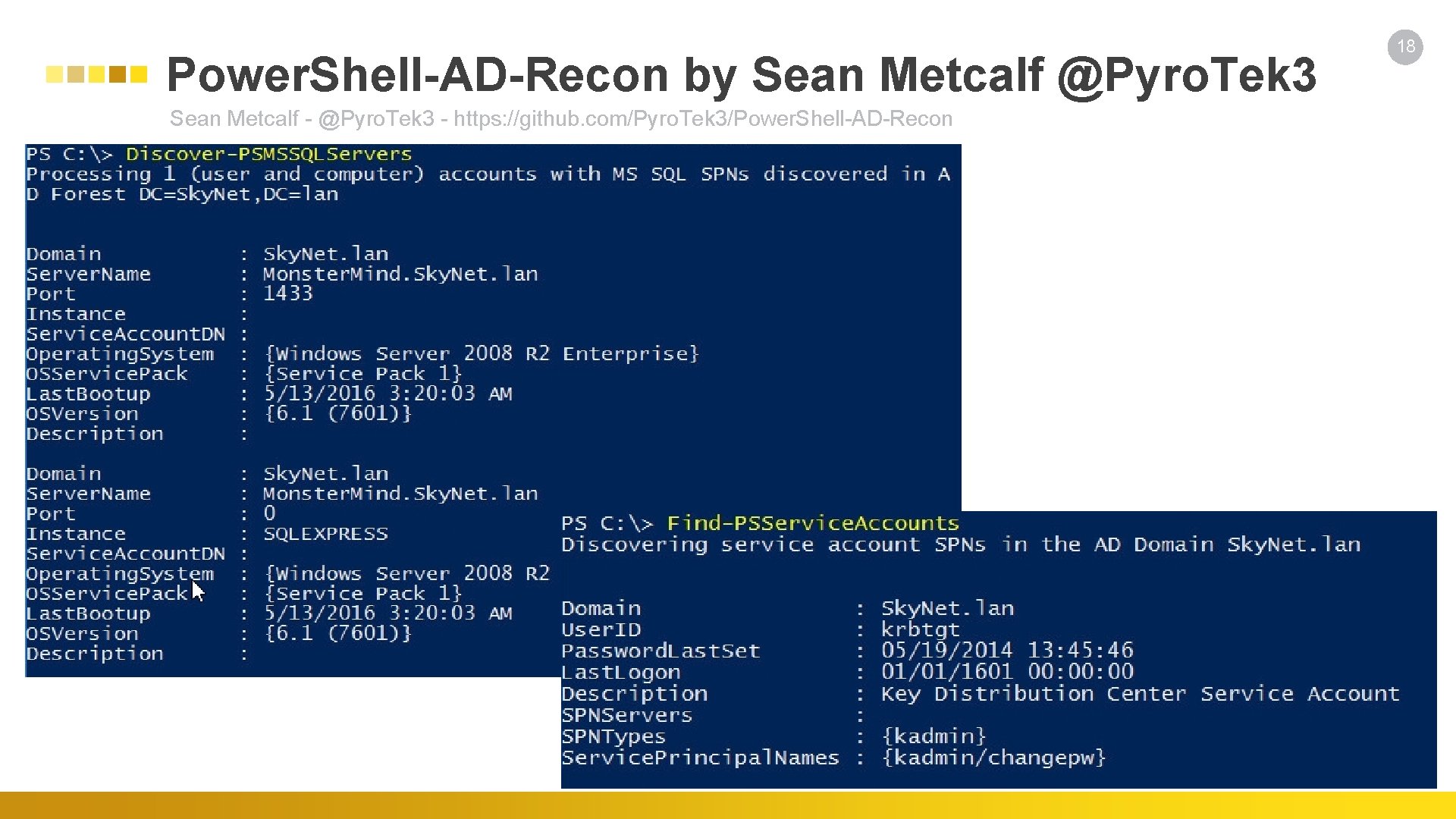 Power. Shell-AD-Recon by Sean Metcalf @Pyro. Tek 3 Sean Metcalf - @Pyro. Tek 3