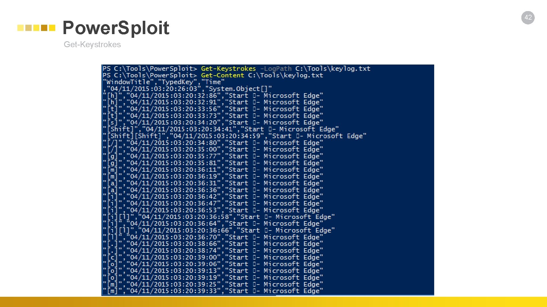 Power. Sploit Get-Keystrokes 42 
