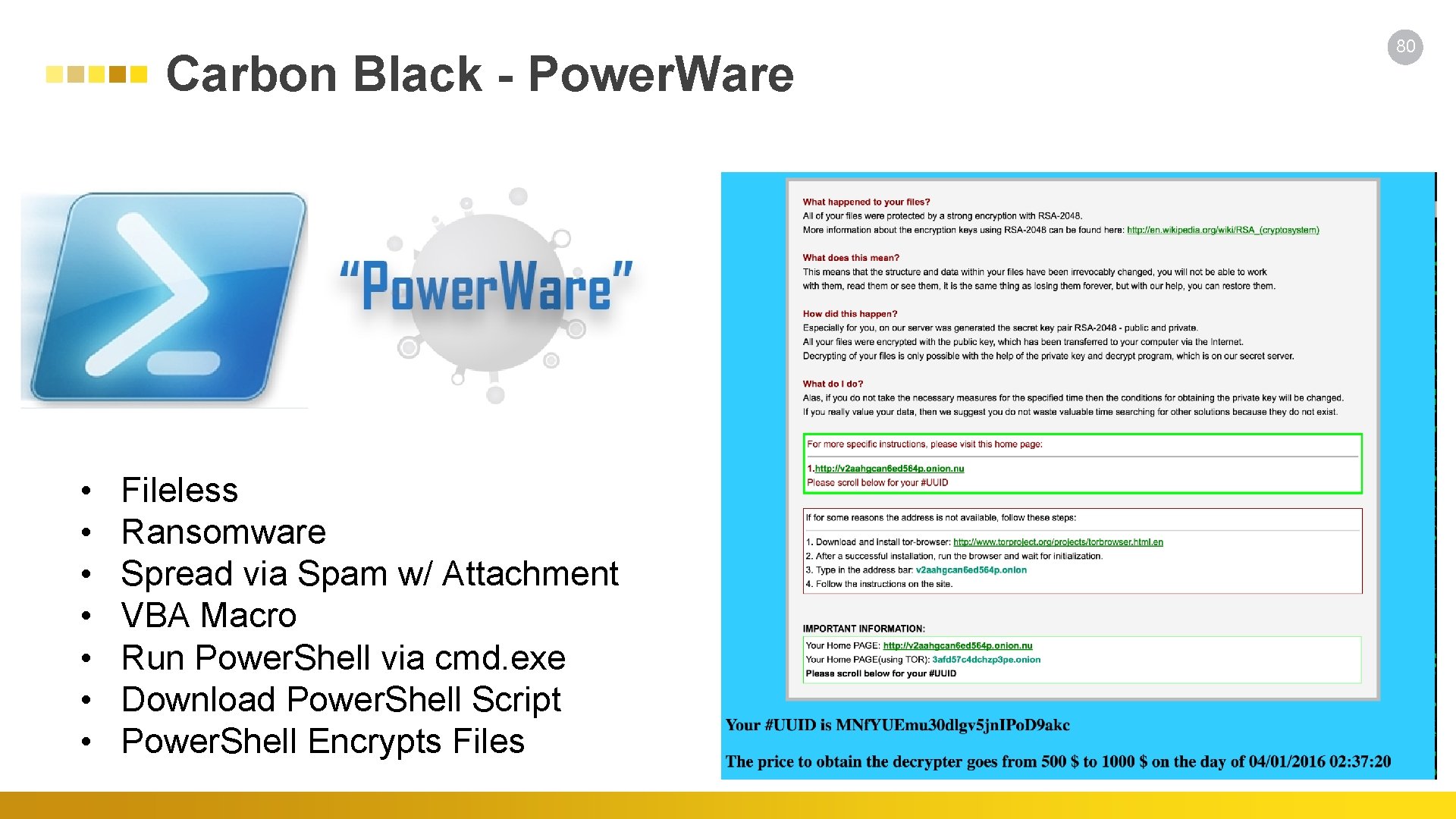 Carbon Black - Power. Ware • • Fileless Ransomware Spread via Spam w/ Attachment