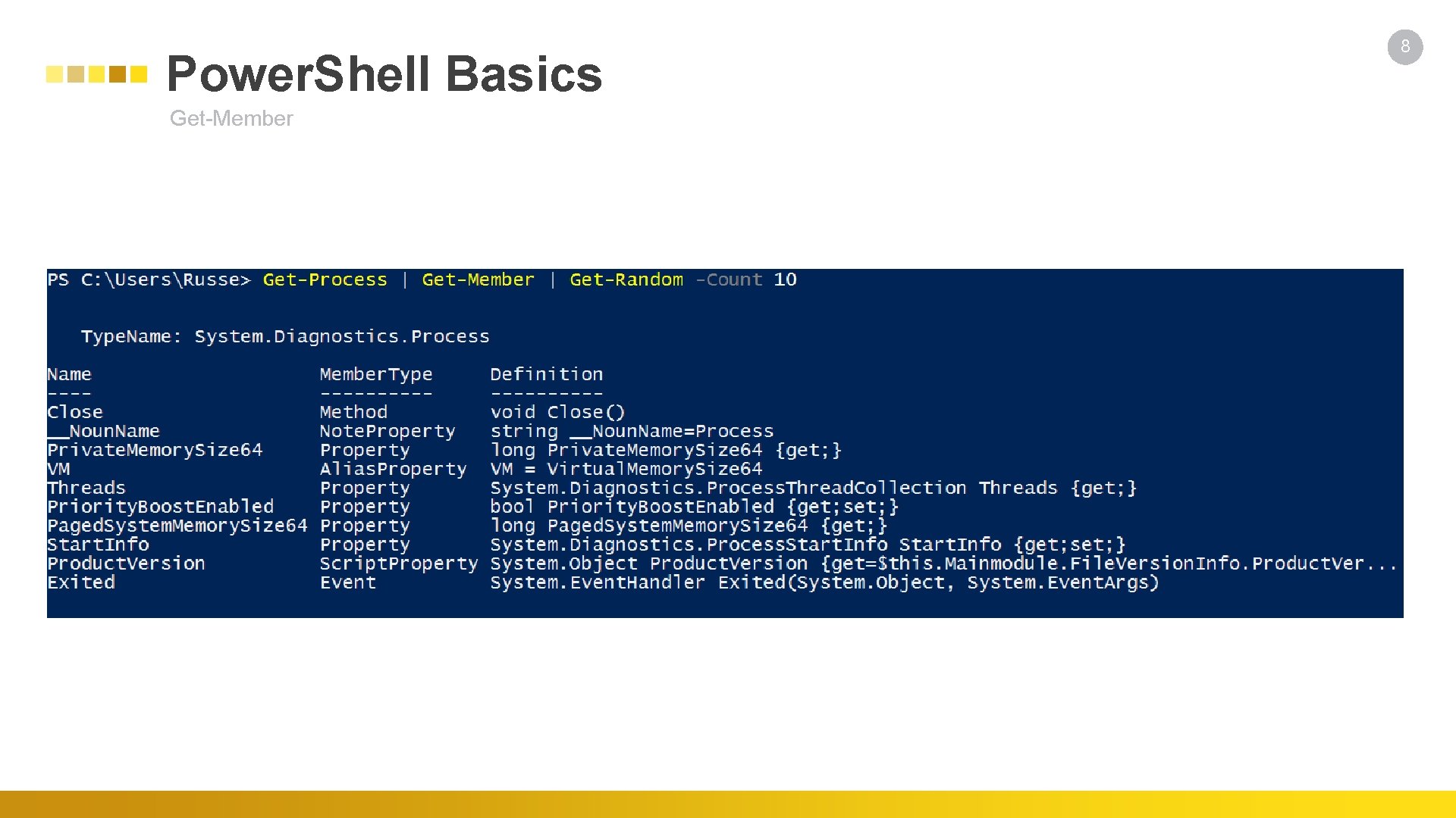 Power. Shell Basics Get-Member 8 