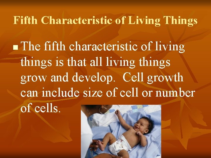 Fifth Characteristic of Living Things n The fifth characteristic of living things is that