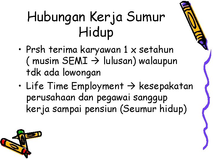 Hubungan Kerja Sumur Hidup • Prsh terima karyawan 1 x setahun ( musim SEMI