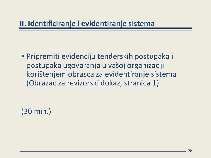 II. Identificiranje i evidentiranje sistema § Pripremiti evidenciju tenderskih postupaka i postupaka ugovaranja u