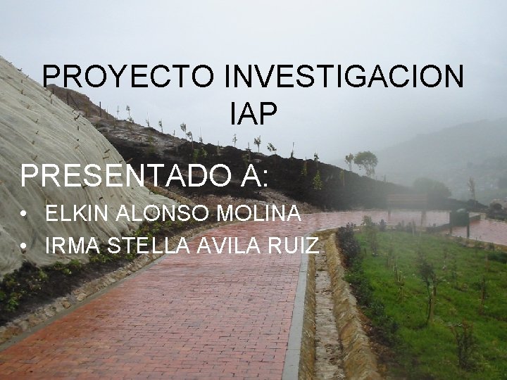 PROYECTO INVESTIGACION IAP PRESENTADO A: • ELKIN ALONSO MOLINA • IRMA STELLA AVILA RUIZ