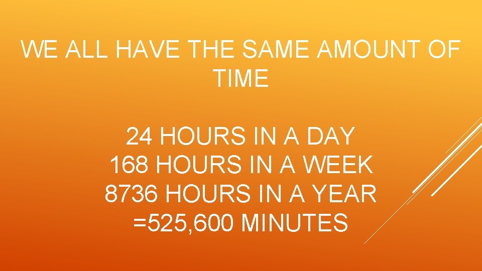 WE ALL HAVE THE SAME AMOUNT OF TIME 24 HOURS IN A DAY 168