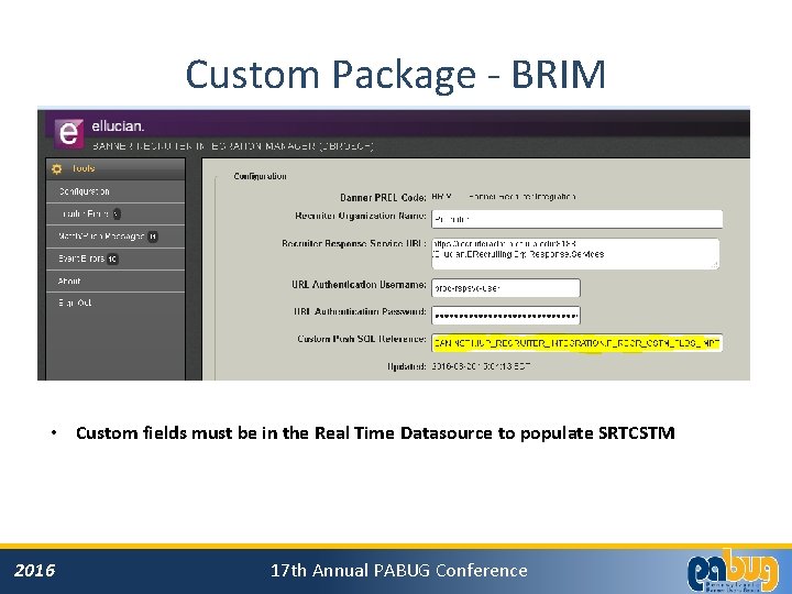 Custom Package - BRIM • Custom fields must be in the Real Time Datasource