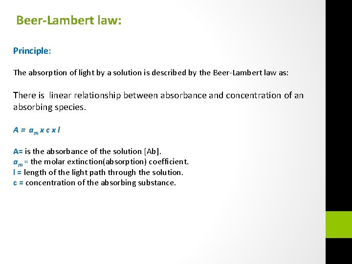 Beers Lambert Law and Standard Curves of concentrations