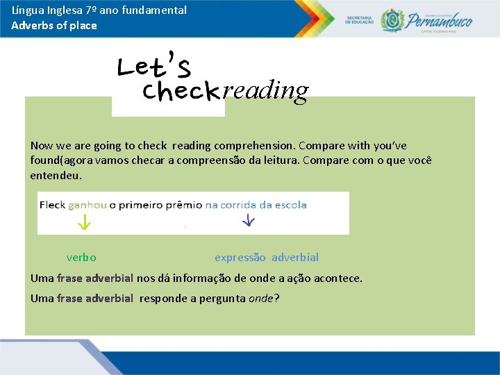 Língua Inglesa 7º ano fundamental Adverbs of place reading Now we are going to