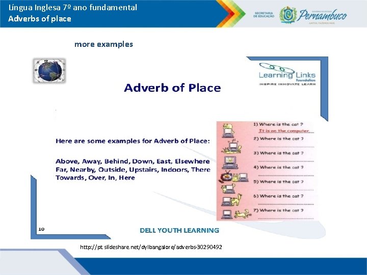 Língua Inglesa 7º ano fundamental Adverbs of place more examples http: //pt. slideshare. net/dylbangalore/adverbs-30290492