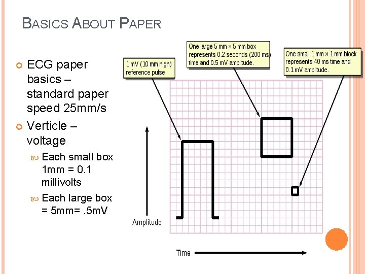 BASICS ABOUT PAPER ECG paper basics – standard paper speed 25 mm/s Verticle –