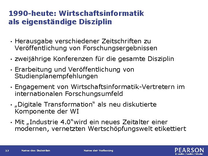 1990 -heute: Wirtschaftsinformatik als eigenständige Disziplin 37 • Herausgabe verschiedener Zeitschriften zu Veröffentlichung von