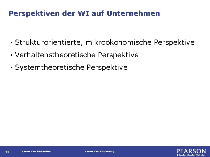 Perspektiven der WI auf Unternehmen 44 • Strukturorientierte, mikroökonomische Perspektive • Verhaltenstheoretische Perspektive •