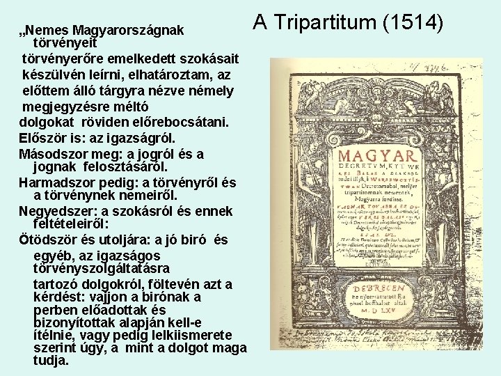 „Nemes Magyarországnak törvényeit törvényerőre emelkedett szokásait készülvén leírni, elhatároztam, az előttem álló tárgyra nézve