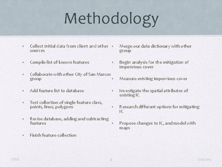 Methodology CTGC • Collect initial data from client and other • sources • Compile