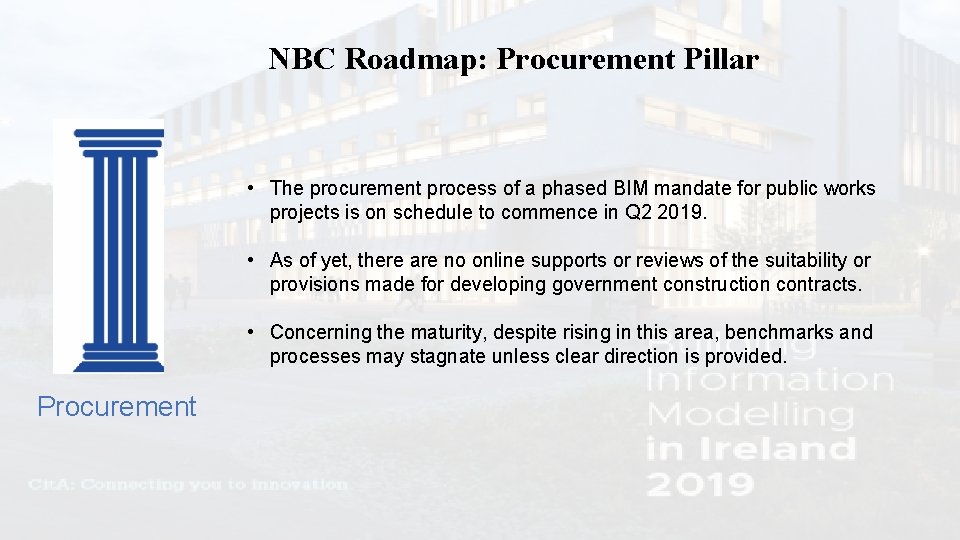 NBC Roadmap: Procurement Pillar • The procurement process of a phased BIM mandate for